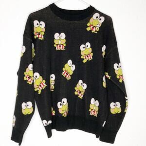 Hello Kitty Forever 21 Keroppi black green frog sweater size Medium